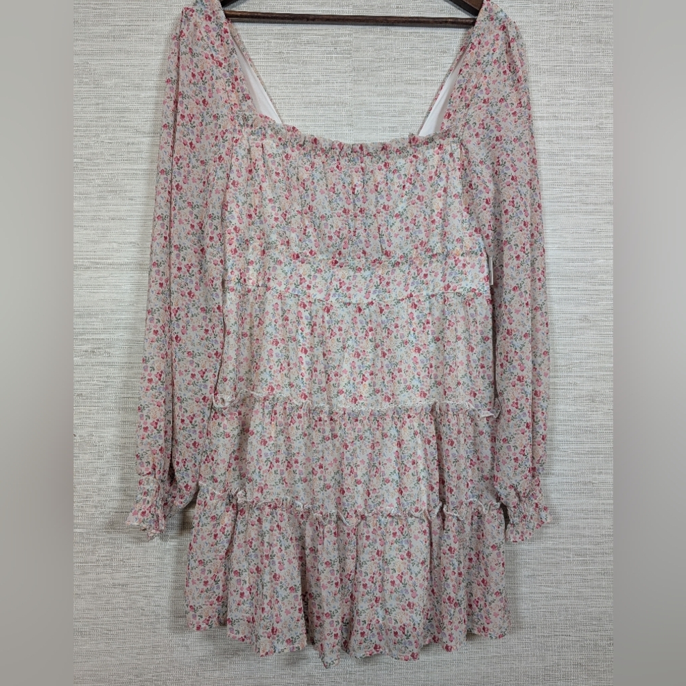 Altar'd State Tiered Ditsy Floral Mini Dress Long Sleeve NWT XL